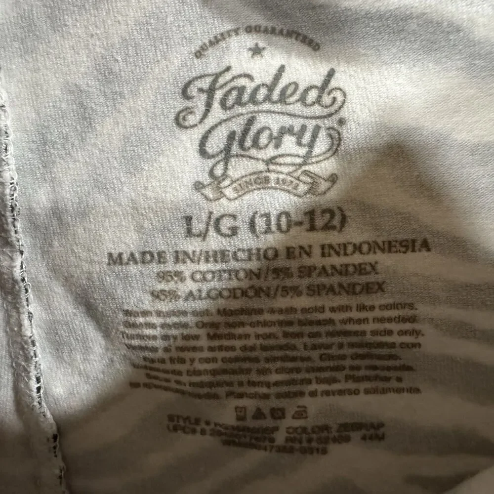 Faded Glory Girls L (10-12) Black White Zebra Print Leggings Soft Stretch Pants
